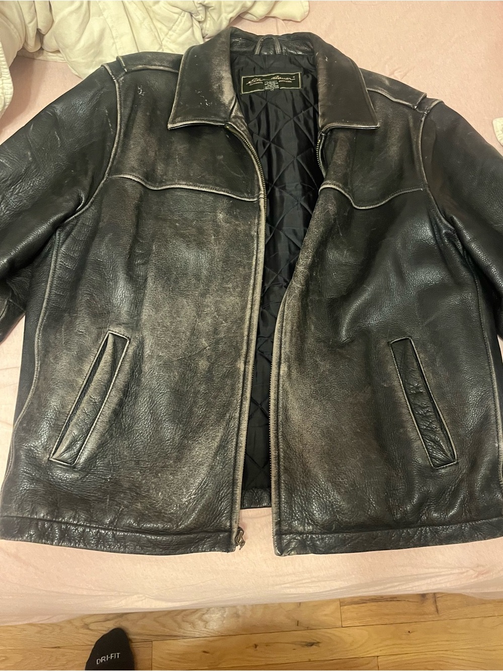 Eddie Bauer Black Leather Bomber Jacket